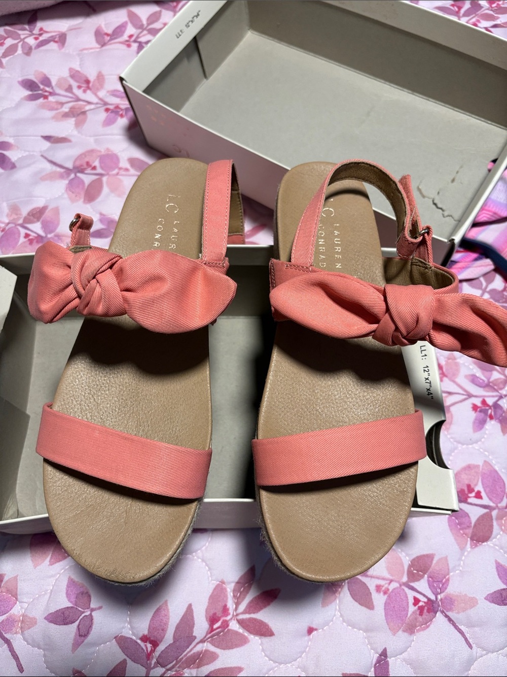 LC Lauren Conrad Coral Pink Knot Bow Ankle-Strap Sandals